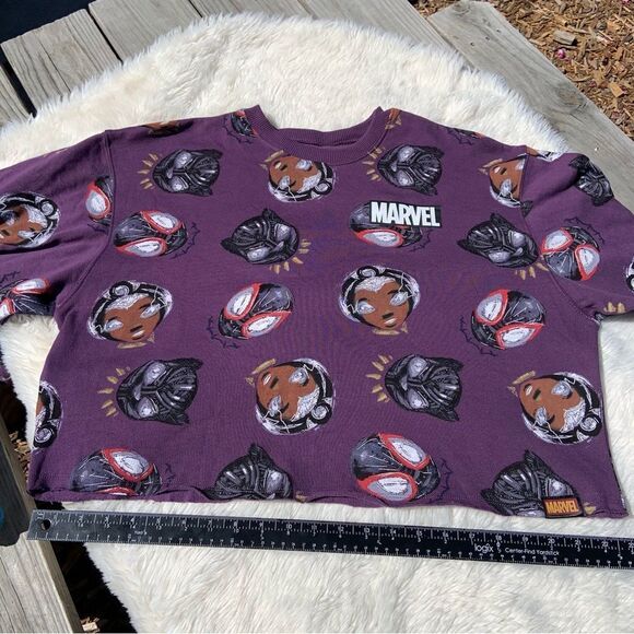 Sz Large Sold Out Purple Marvel Black Panther Cropped Crewneck Sweatshirt Top - Picture 1 of 8